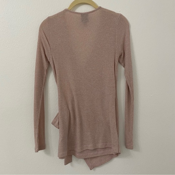 Balletcore Wrap Side Tie Long Sleeve Top | Bobeau Dusty Rose Pink Ribbed Sweater - Picture 5 of 16